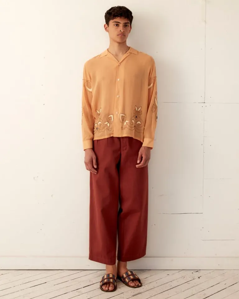 Men BODE Beaded Cantaloupe Long Sleeve Shirt