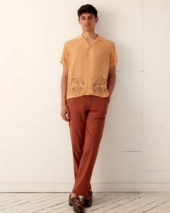 Men BODE Beaded Cantaloupe Short Sleeve Shirt