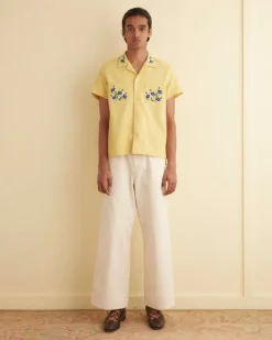 Men BODE Beaded Chicory Short Sleeve Shirt