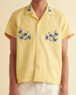 Men BODE Beaded Chicory Short Sleeve Shirt