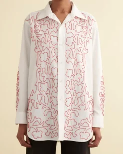 Women BODE Beaded Crossvine Shirt
