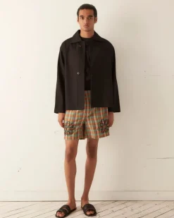 Men BODE Beaded Floral Madras Shorts - Blue
