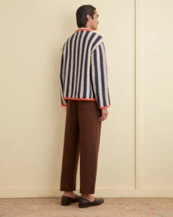Men BODE Bold Stripe Cardigan - Blue/Cream