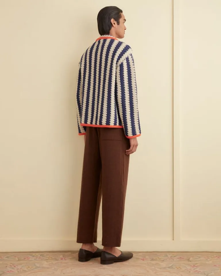 Men BODE Bold Stripe Cardigan - Blue/Cream