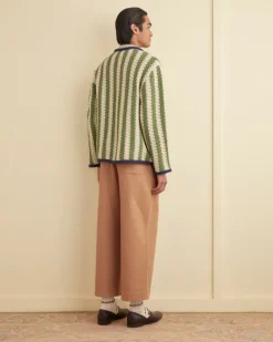 Men BODE Bold Stripe Cardigan - Green/Cream