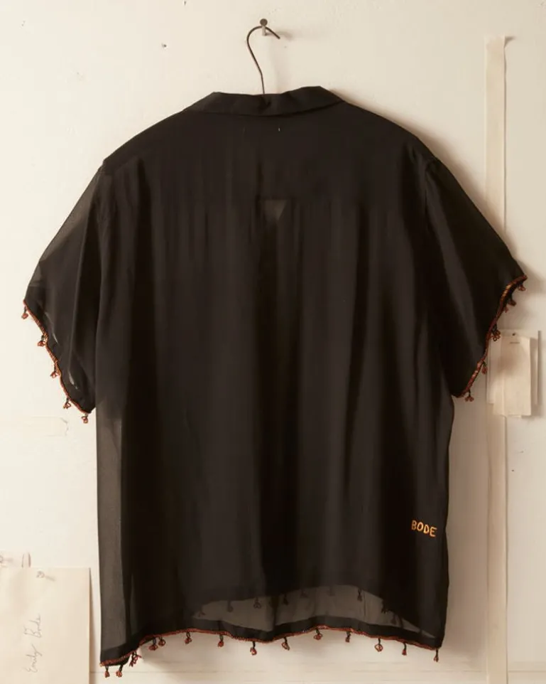 Men BODE Bugle Bead Trim Short Sleeve Shirt