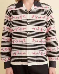 Men BODE Cherry Blossom Stripe Long Sleeve Shirt