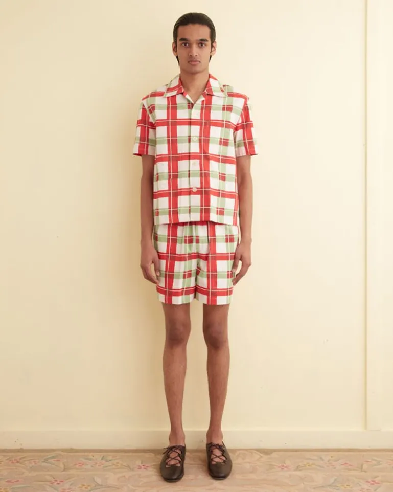 Men BODE Complementary Plaid Short Sleeve Shirt