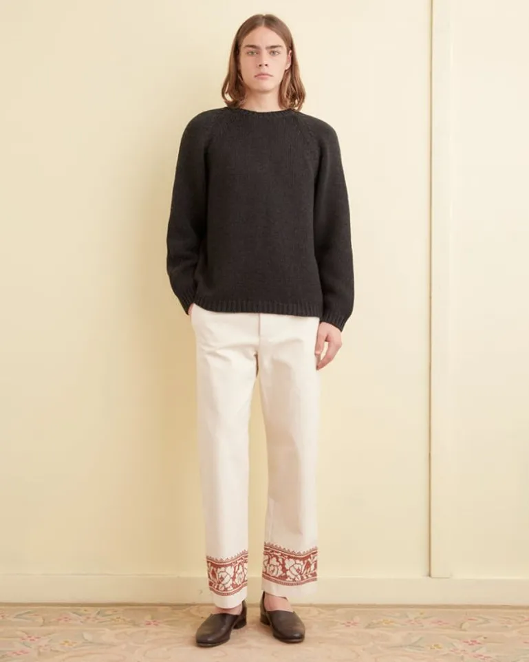 Men BODE Cross-Stitched Rose Garland Trousers