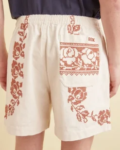 Men BODE Cross-Stitched Rose Garland Shorts