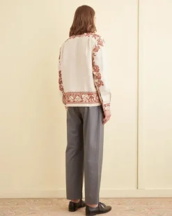 Men BODE Cross-Stitched Rose Garland Long Sleeve Shirt