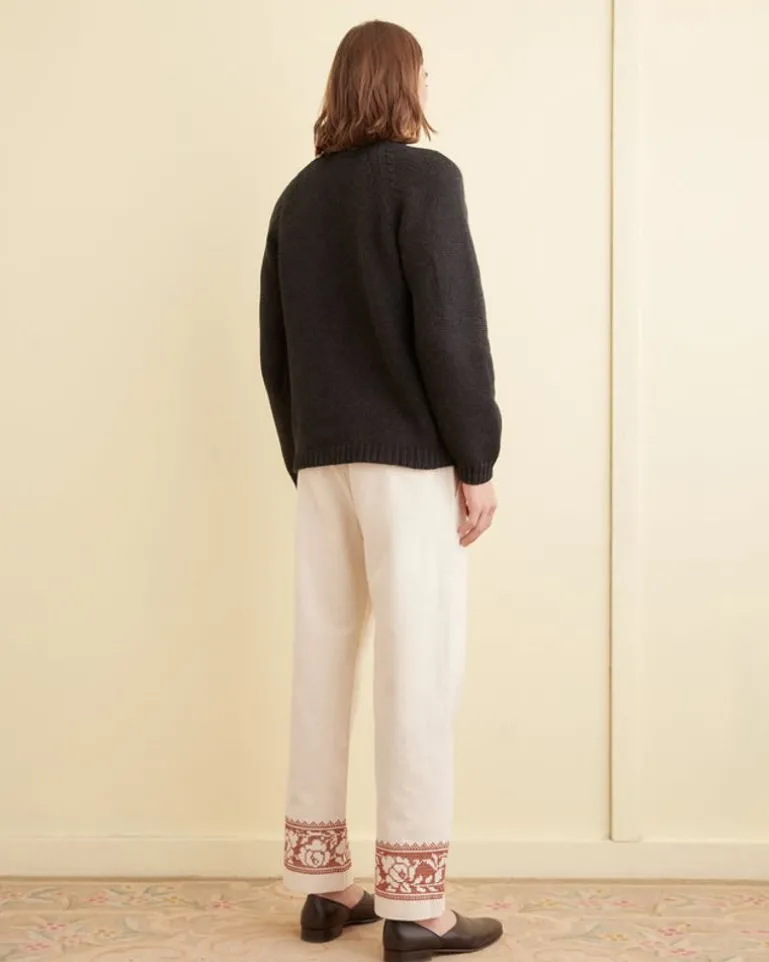 Men BODE Cross-Stitched Rose Garland Trousers