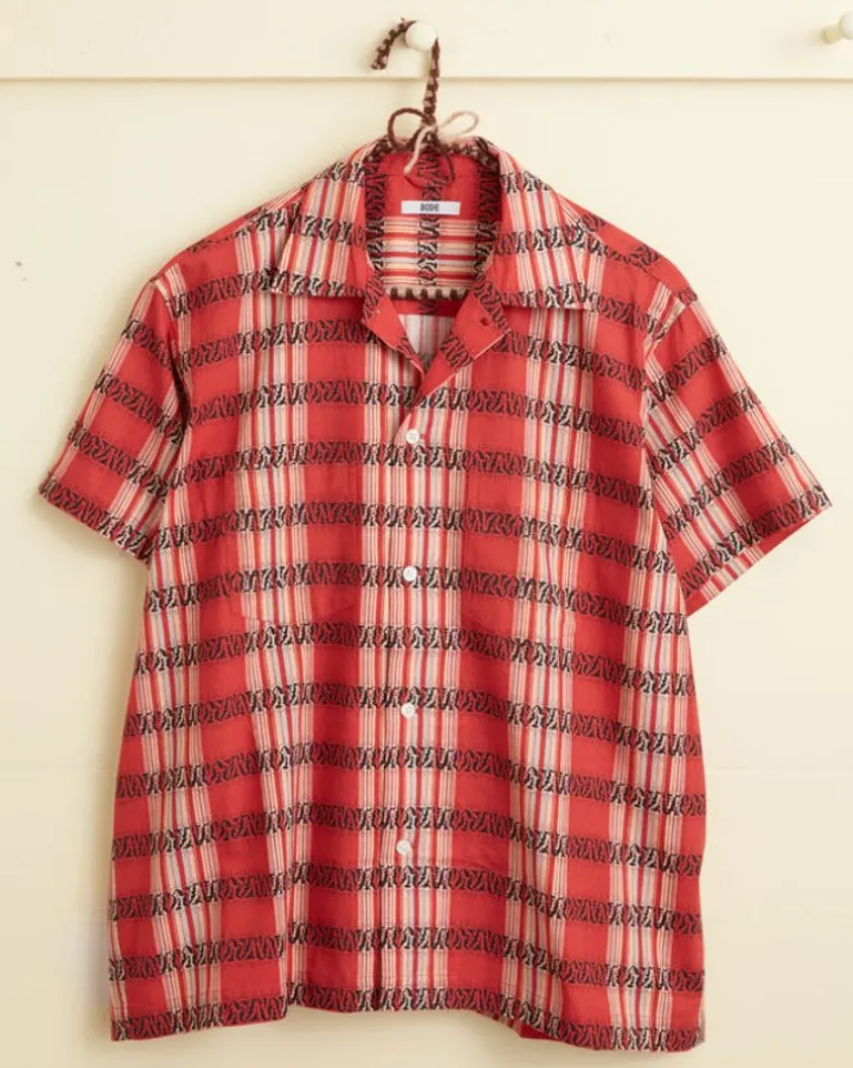 Men BODE Curran Stripe Short Sleeve Shirt