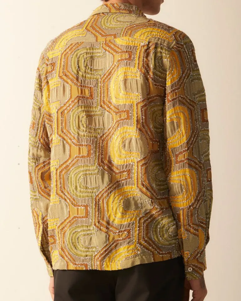 Men BODE Disco Tinsel Long Sleeve Shirt