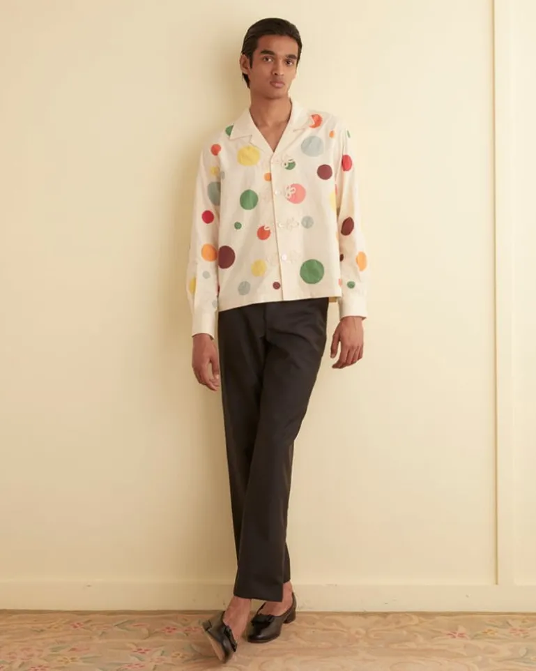 Men BODE Dotted Applique Long Sleeve Shirt