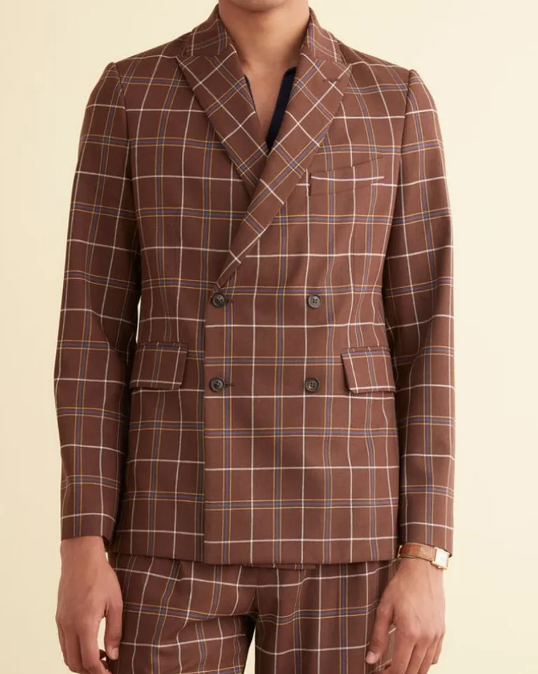 Men BODE Dunham Plaid Double-Breasted Suit Jacket