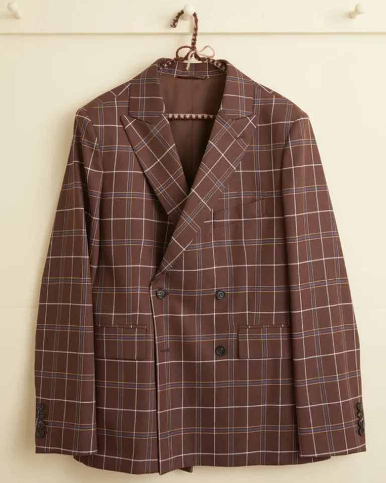 Men BODE Dunham Plaid Double-Breasted Suit Jacket
