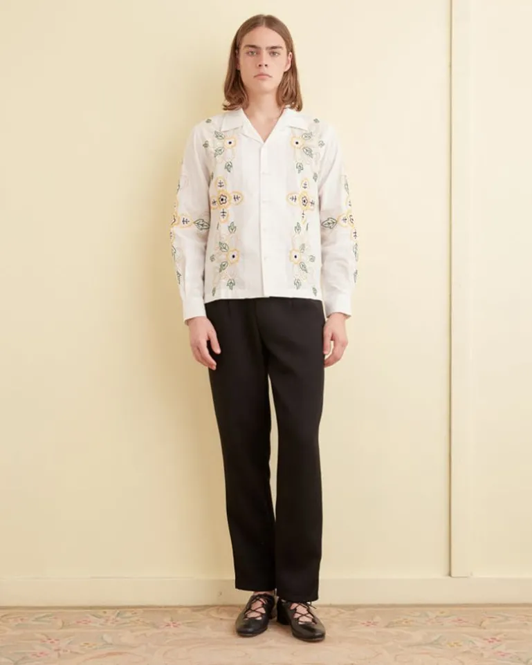Men BODE Embroidered Buttercup Long Sleeve Shirt