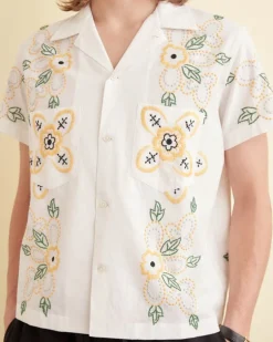 Men BODE Embroidered Buttercup Short Sleeve Shirt