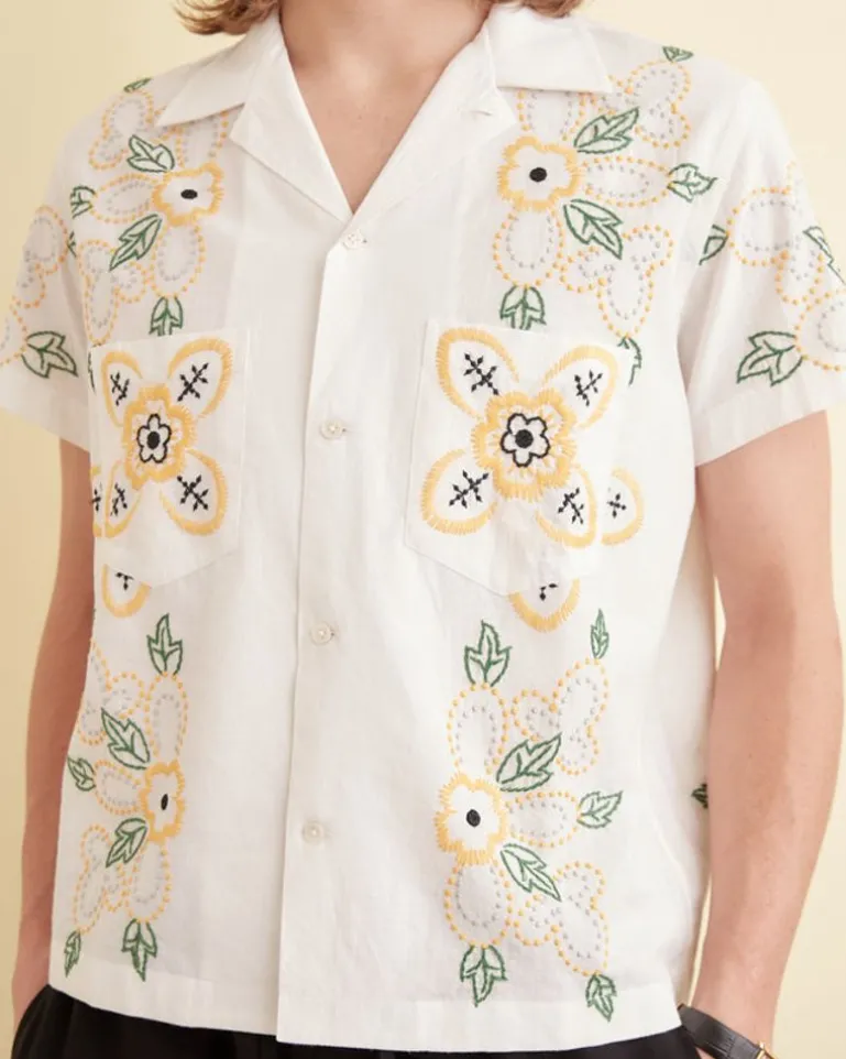 Men BODE Embroidered Buttercup Short Sleeve Shirt