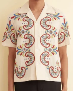 Men BODE Embroidered Carnival Short Sleeve Shirt