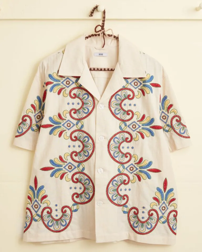 Men BODE Embroidered Carnival Short Sleeve Shirt