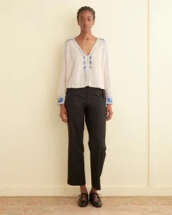 Women BODE Embroidered Cornflower Top