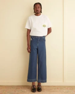 Men BODE Embroidered Denim Knolly Brook Trousers