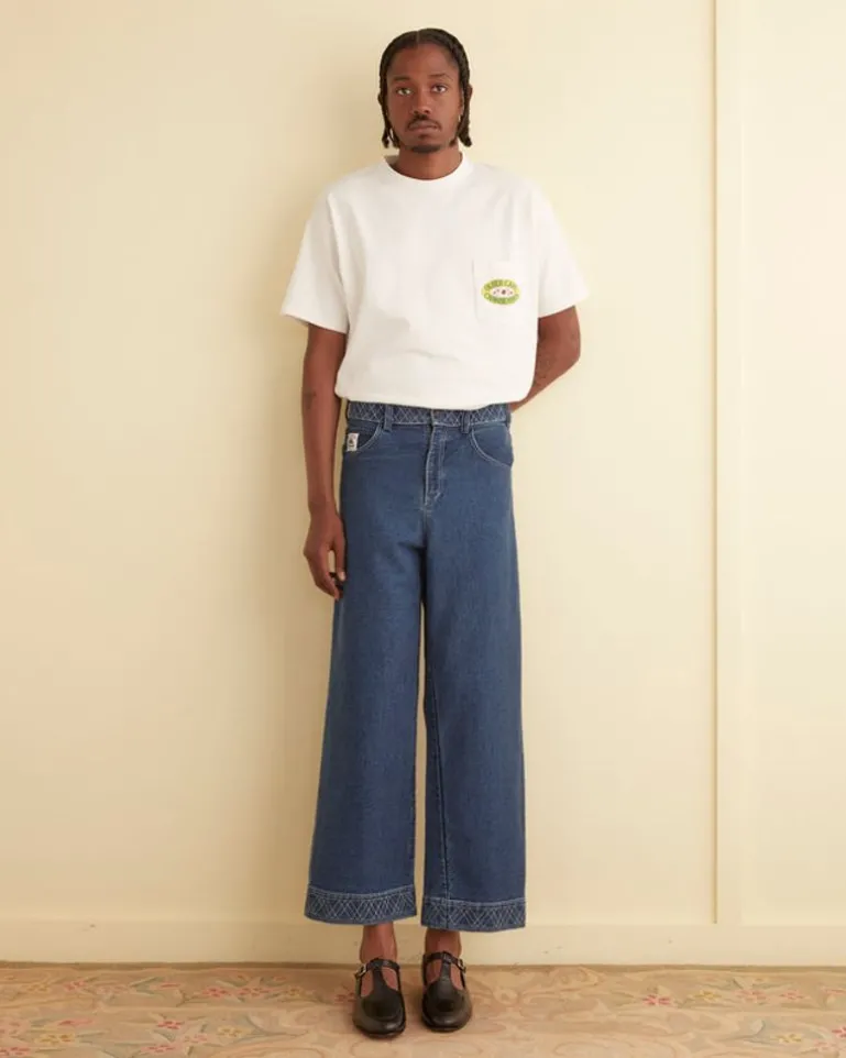Men BODE Embroidered Denim Knolly Brook Trousers