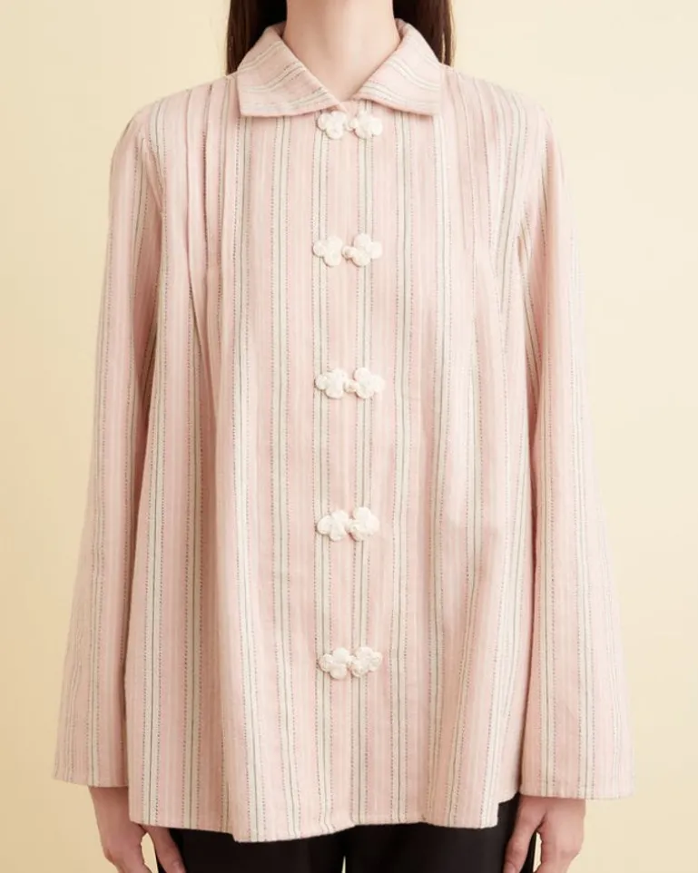 Women BODE Flannel Ticking Jonas Shirt