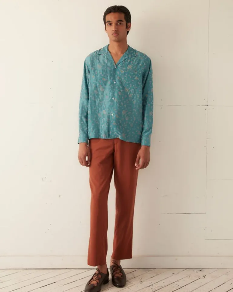 Men BODE Floral Flocked Long Sleeve Shirt