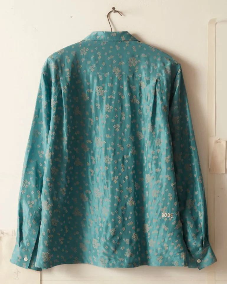Men BODE Floral Flocked Long Sleeve Shirt