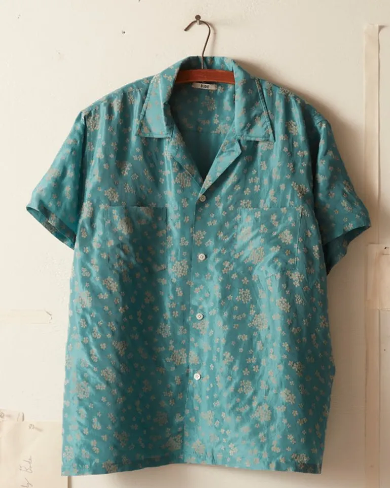 Men BODE Floral Flocked Short Sleeve Shirt