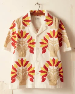 Men BODE Foliage Applique Short Sleeve Shirt