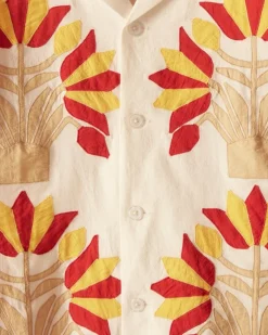 Men BODE Foliage Applique Short Sleeve Shirt