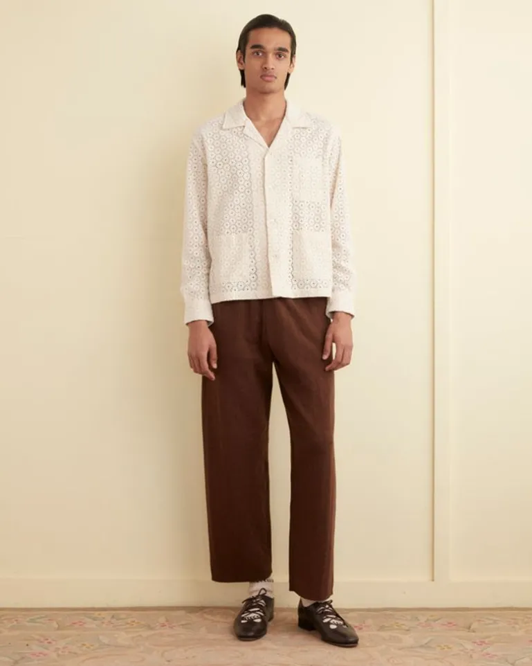 Men BODE Geo Lace Overshirt - Ecru