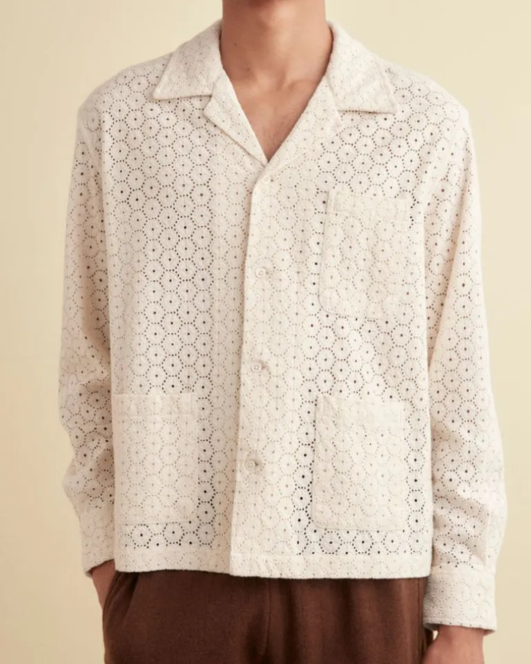 Men BODE Geo Lace Overshirt - Ecru