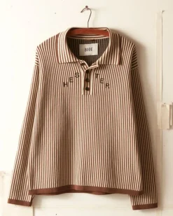 Men BODE Hester Street Polo - Brown/Cream