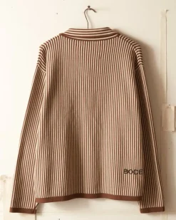 Men BODE Hester Street Polo - Brown/Cream