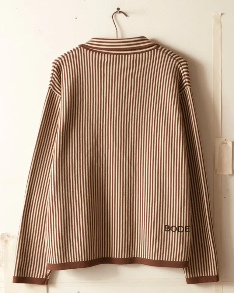 Men BODE Hester Street Polo - Brown/Cream
