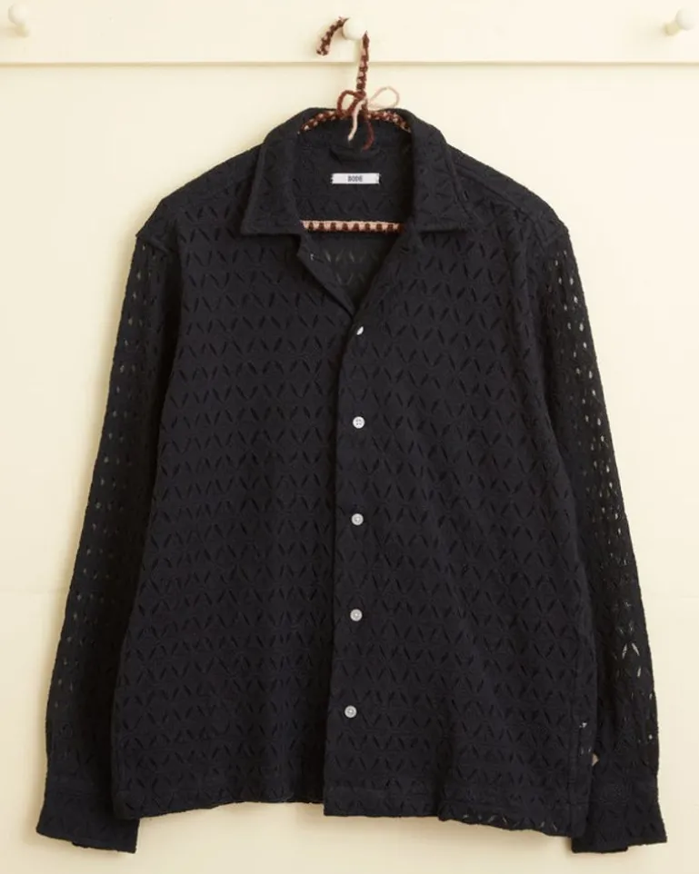 Men BODE Lattice Lace Long Sleeve Shirt - Black