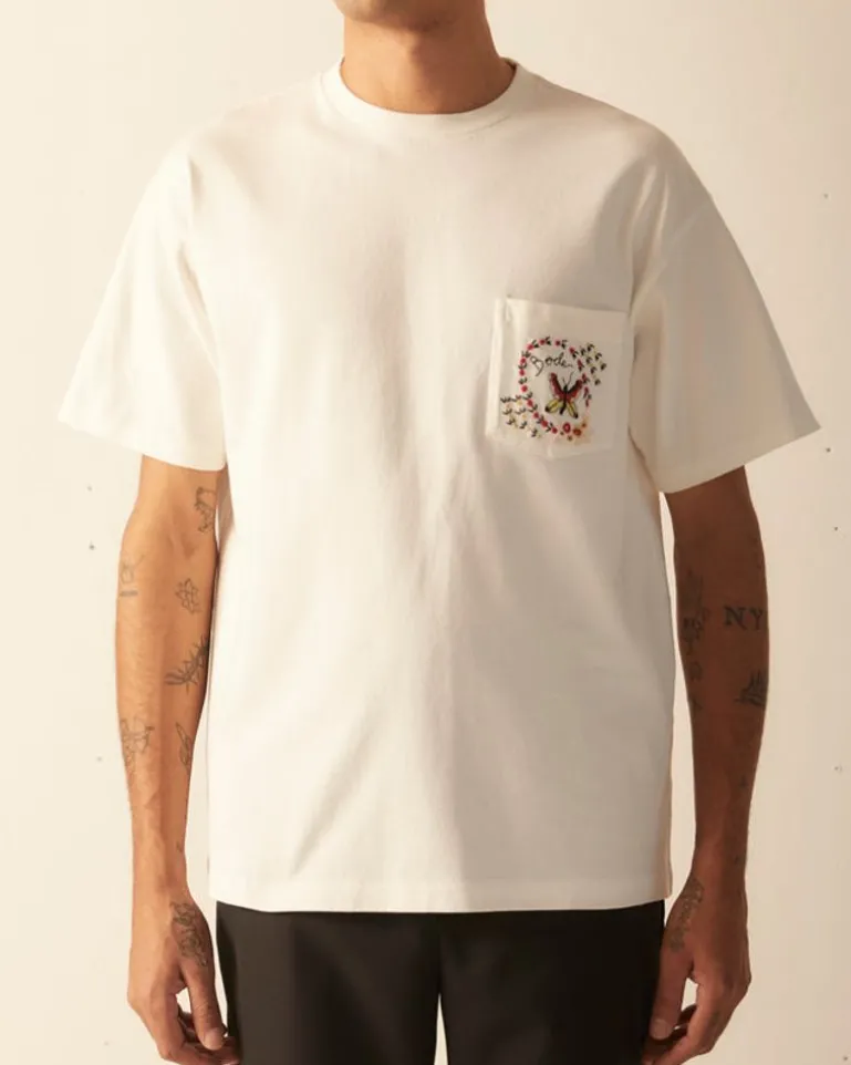 Men BODE Leafwing Pocket Tee - White