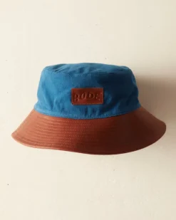 Men BODE Leather Brim Bucket Hat - Tan/Blue