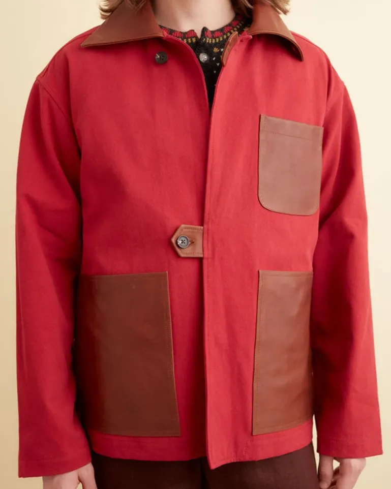 Men BODE Leather Tab Jacket - Flame