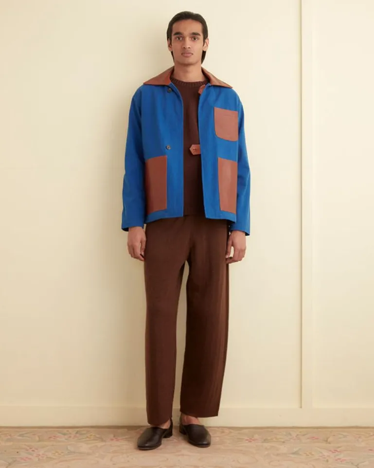 Men BODE Leather Tab Jacket - Tan/Blue