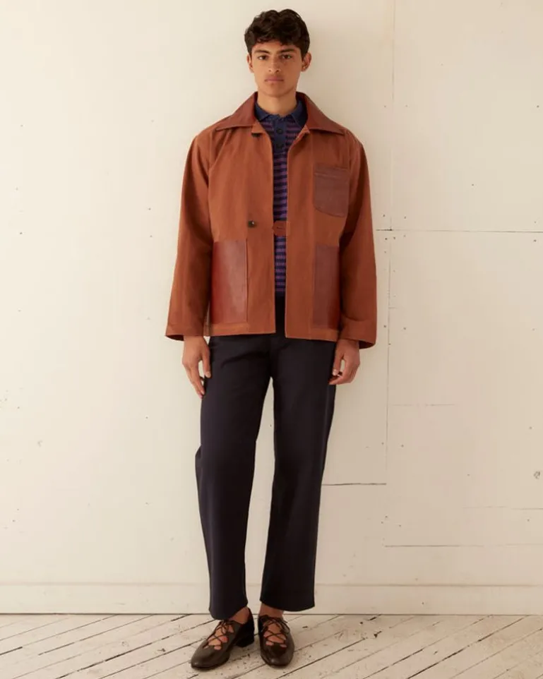 Men BODE Leather Tab Jacket - Tan/Brown