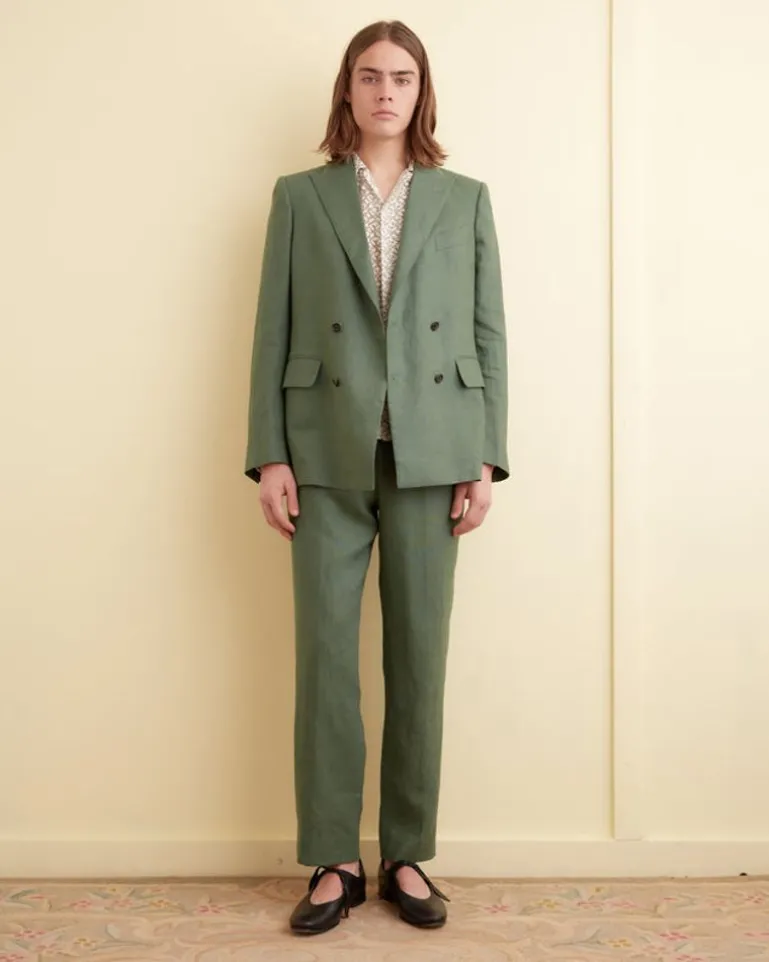 Men BODE Linen Double-Breasted Suit Jacket