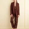 Women BODE Linen Double-Breasted Suit Jacket - Chocolate