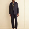 Men BODE Linen Double-Breasted Suit Jacket - Navy