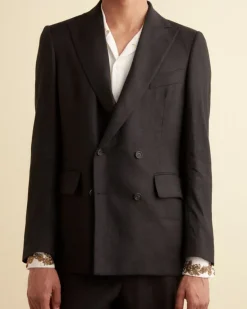 Men BODE Linen Double-Breasted Suit Jacket - Black
